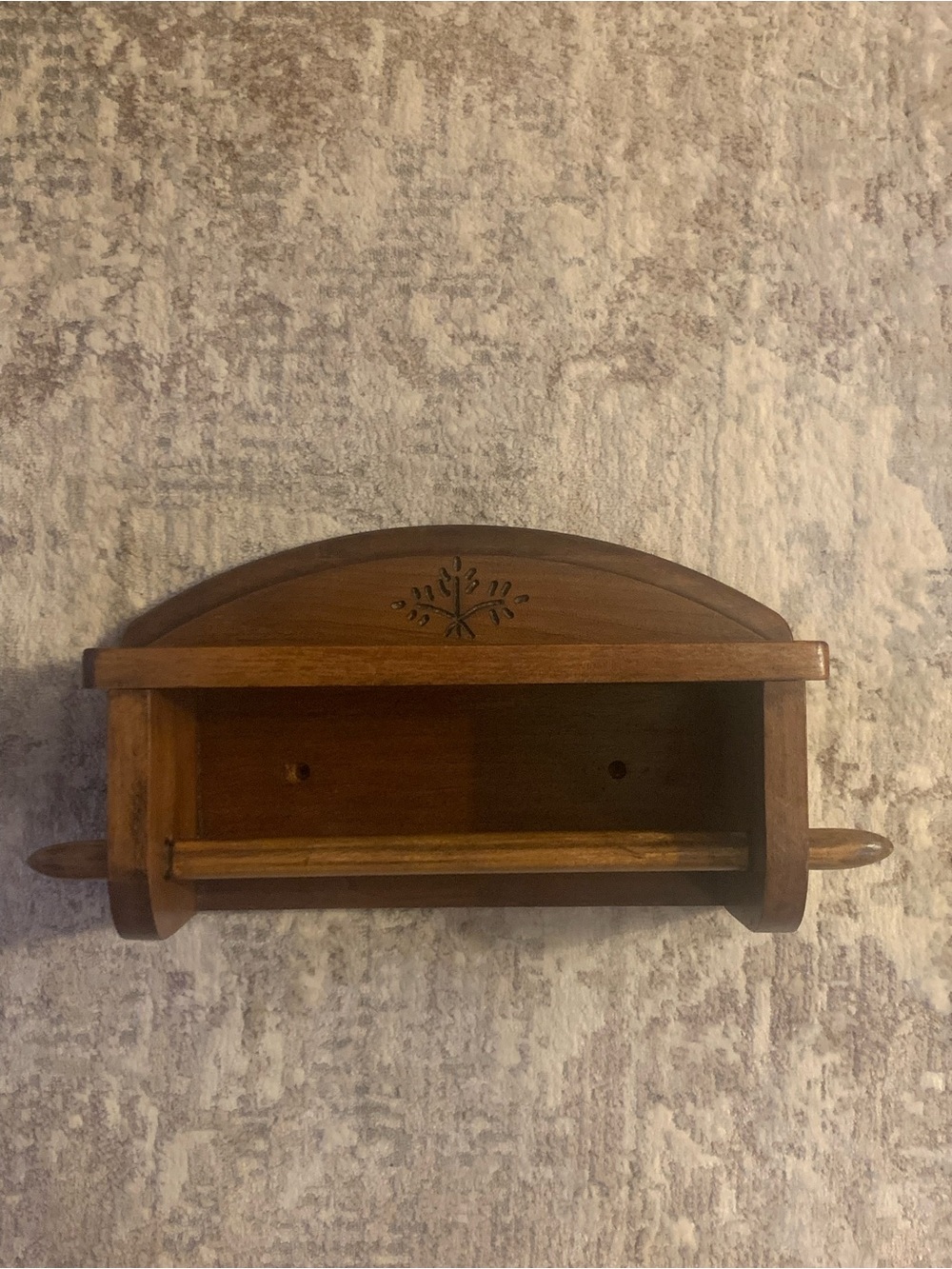 Vintage Brown Wood Shelf With Towel Bar